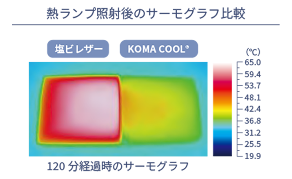 熱ランプ照射後のサーモグラフ比較